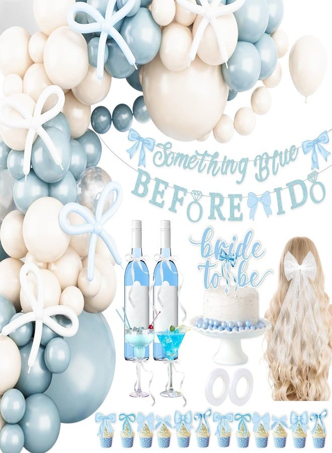 Teeloray Something Blue Before I Do Bridal Shower Party Decorations Blue Bow Bachelorette Party Supplies Coquette Bow Balloon Arch Kit, Bride To Be Cake Topper, Glitter Banner Pearl Veil for Engagement Wedding - Image 1