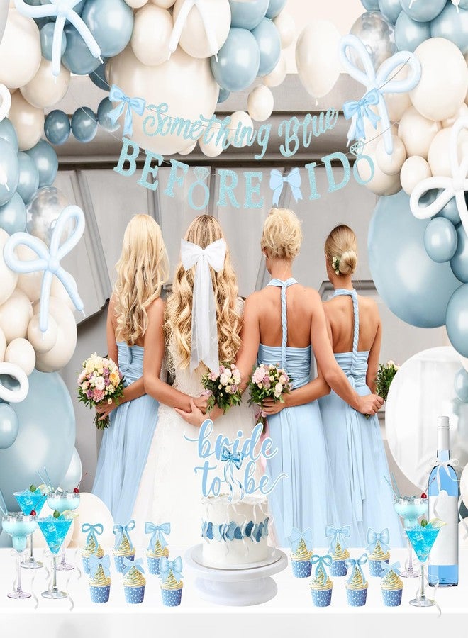 Teeloray Something Blue Before I Do Bridal Shower Party Decorations Blue Bow Bachelorette Party Supplies Coquette Bow Balloon Arch Kit, Bride To Be Cake Topper, Glitter Banner Pearl Veil for Engagement Wedding - Image 2