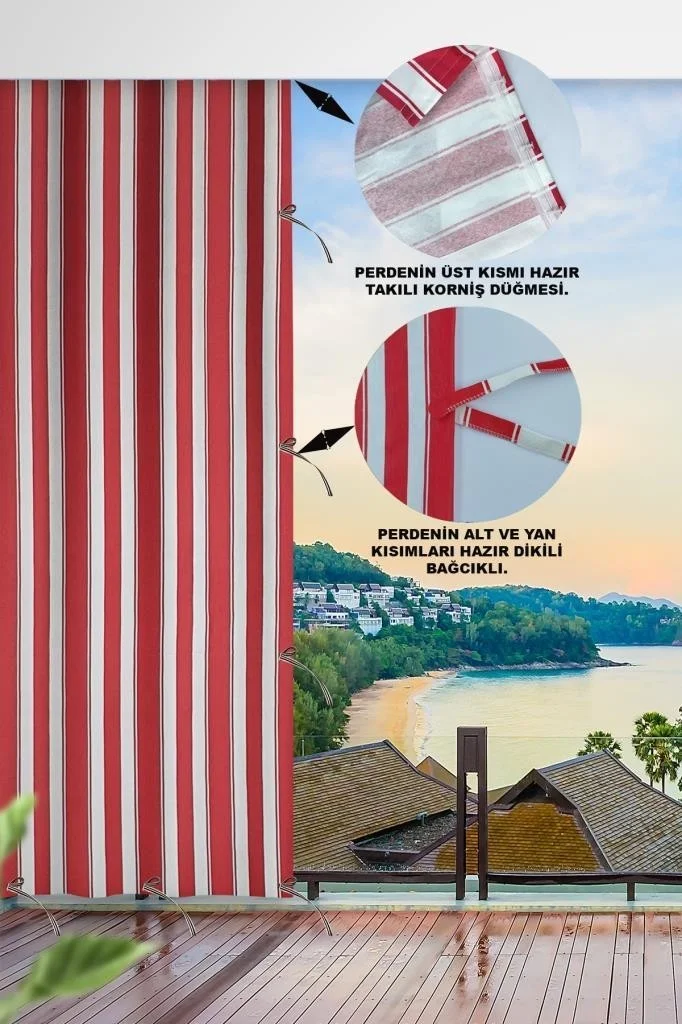 Altın Pamuk Golden Cotton Laced Balcony Curtain with Length Options in All Sizes-Balcony Canvas Red