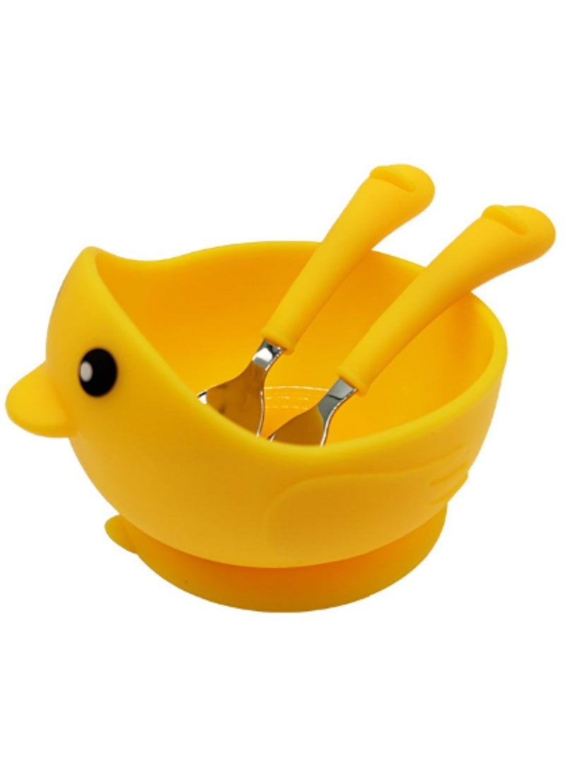 Premium Yellow Silicone Duck Bowls for Toddlers with Baby Forks and Spoons! - Image 1