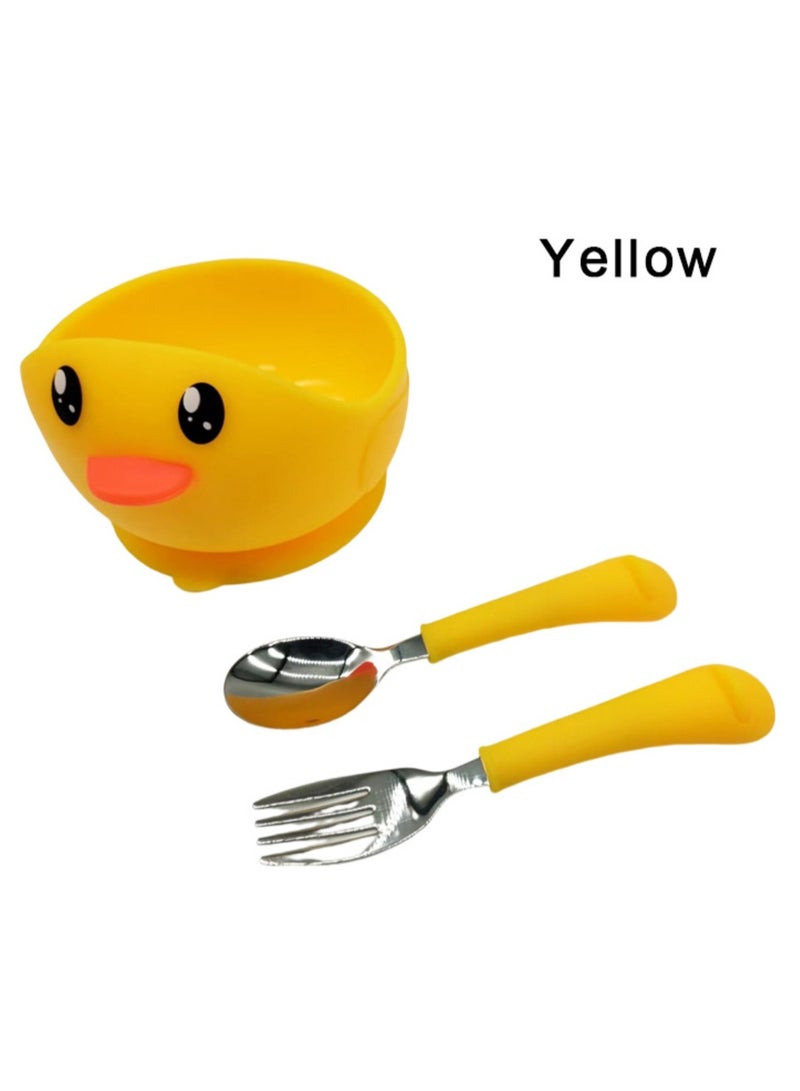 Premium Yellow Silicone Duck Bowls for Toddlers with Baby Forks and Spoons! - Image 2