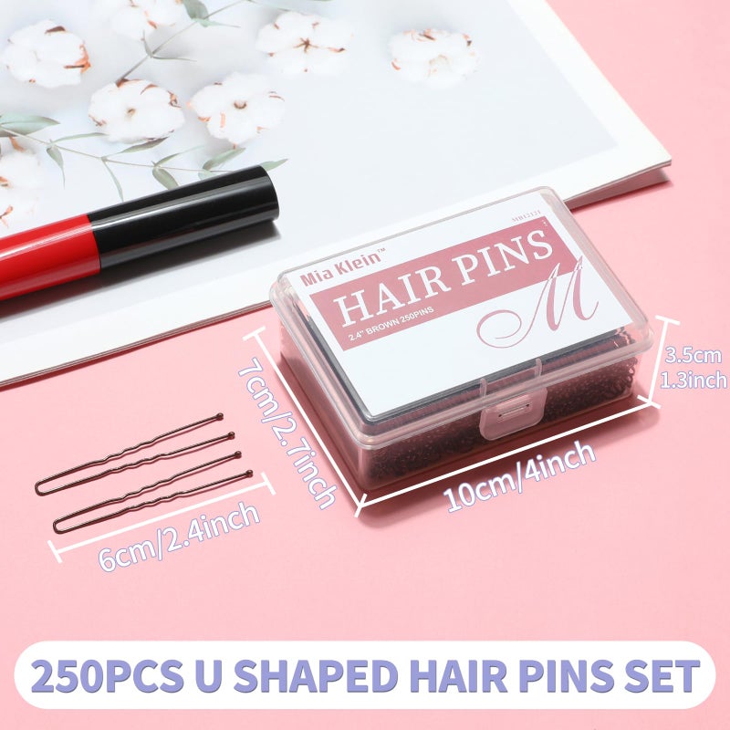 Mia Klein U Shaped Hair Pins -2.4 Inch 250 Count, Professional Hair Styling Pins for Women, Girls, and Hairdressing Salons - Includes Clear Storage Box for Updos and Bun Hair (Black) - Image 2