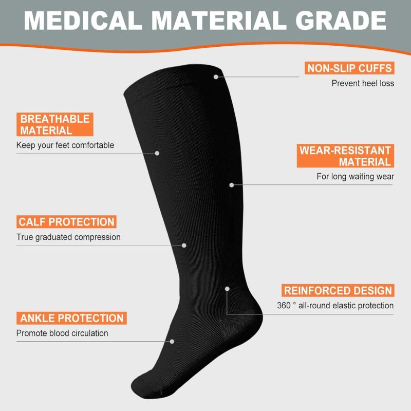 Wide Calf Compression Socks: 3XL Black 20-30 mmHg - Scientific Leg Soreness Relief Plus Size Stockings for Travel, Running, Pregnancy, Nurses - Image 4