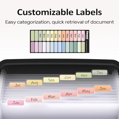 Sooez 13 Pocket Accordion File Organizer, Zipper Expanding File Folder Organizer, Reinforced Plastic Accordion Folder, A4 Letter Size, Portable Folders for Documents, Black - Image 5