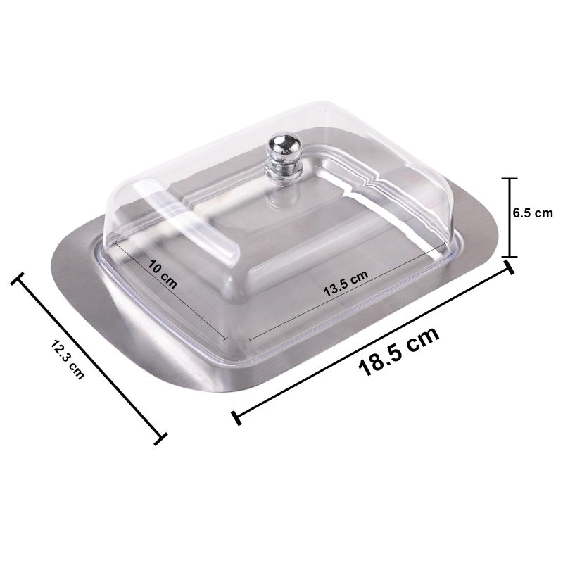 Homestic صندوق زبدة هومستيك | علبة زبدة من الفولاذ المقاوم للصدأ | صينية تخزين الجبن | حافظة الزبدة | علبة تخزين الزبدة | صينية الزبدة | 11008-D | فضي - Image 3