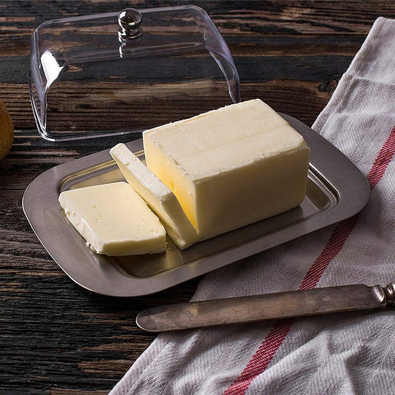 Homestic صندوق زبدة هومستيك | علبة زبدة من الفولاذ المقاوم للصدأ | صينية تخزين الجبن | حافظة الزبدة | علبة تخزين الزبدة | صينية الزبدة | 11008-D | فضي - Image 2