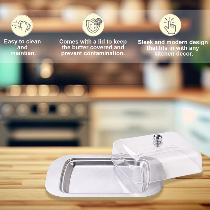 Homestic صندوق زبدة هومستيك | علبة زبدة من الفولاذ المقاوم للصدأ | صينية تخزين الجبن | حافظة الزبدة | علبة تخزين الزبدة | صينية الزبدة | 11008-D | فضي - Image 4