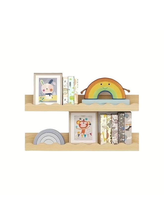 رفوف عائمة خشبية ذات طبقتين قابلة للتعديل، حامل تخزين كبير مقاس 15.75 بوصة - Image 1