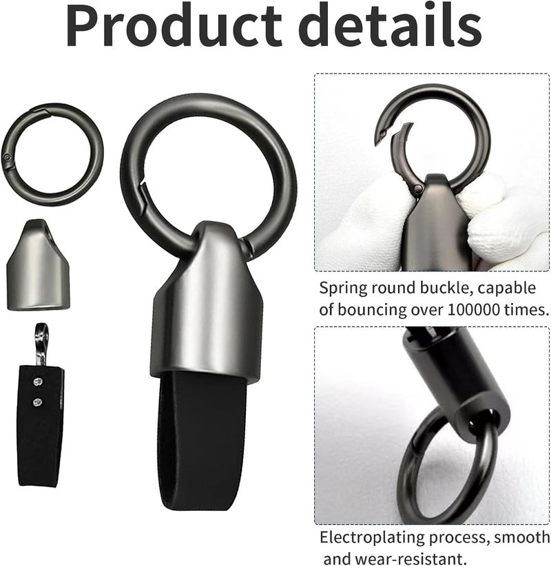 Solbrezeni 2Pcs Leather Car Keychain with Zinc Alloy Buckle - Black Key Fob Holder - Image 3
