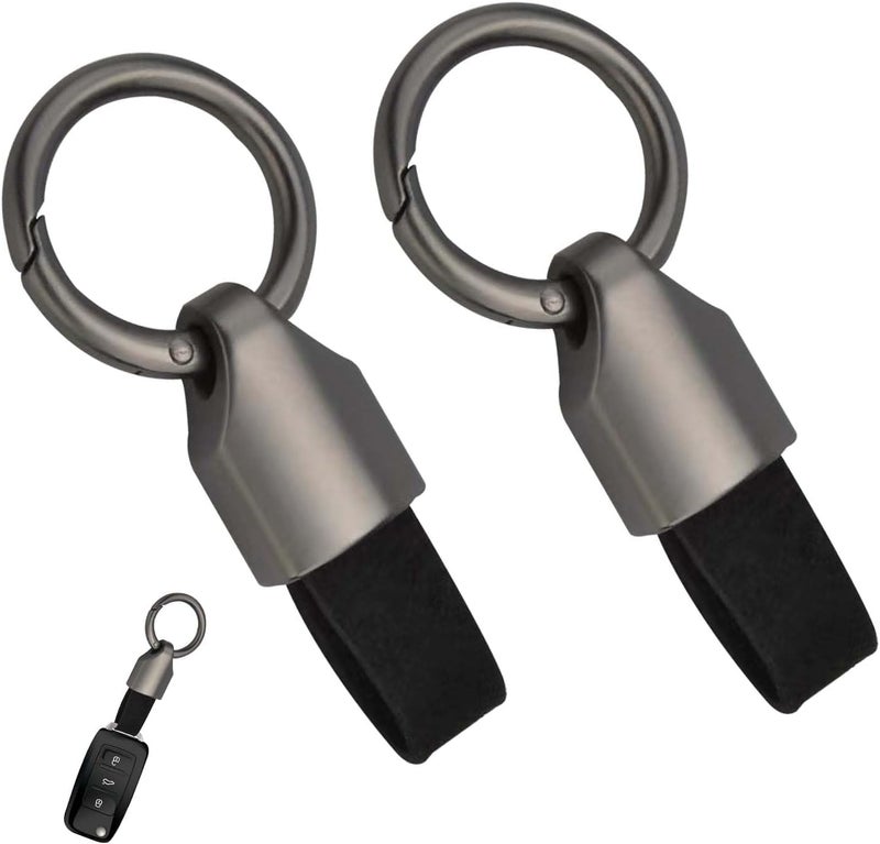 Solbrezeni 2Pcs Leather Car Keychain with Zinc Alloy Buckle - Black Key Fob Holder - Image 1
