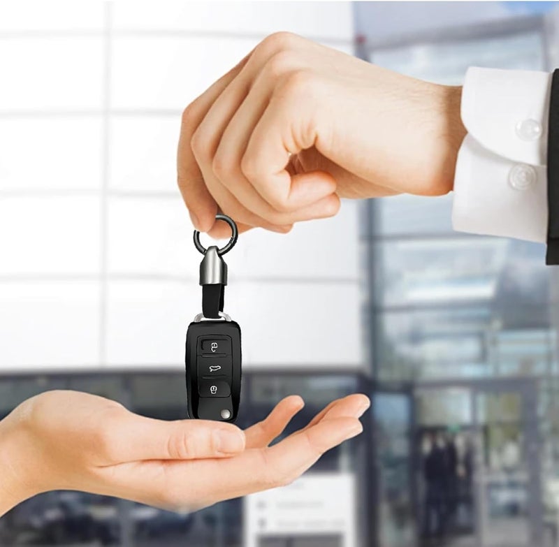 Solbrezeni 2Pcs Leather Car Keychain with Zinc Alloy Buckle - Black Key Fob Holder - Image 5