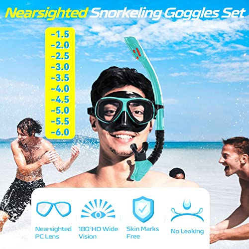 Wave Nearsighted Snorkel Gear, Nearsighted Dry Snorkel Mask Set for Adult Youth, Nearsighted Anti Fog Diving Mask with Detachable Camera Mount & Adjustable Strap for Scuba Diving, Snorkeling, Freediving - Image 2