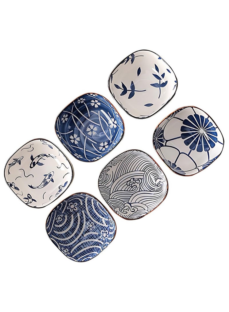 جولي أطباق صلصة سيراميك، طقم من 6 أطباق مقبلات، أطباق تغميس للسوشي والصلصات والوجبات الخفيفة، أطباق تغميس يابانية صغيرة، أطباق تقديم الصلصات - Image 1