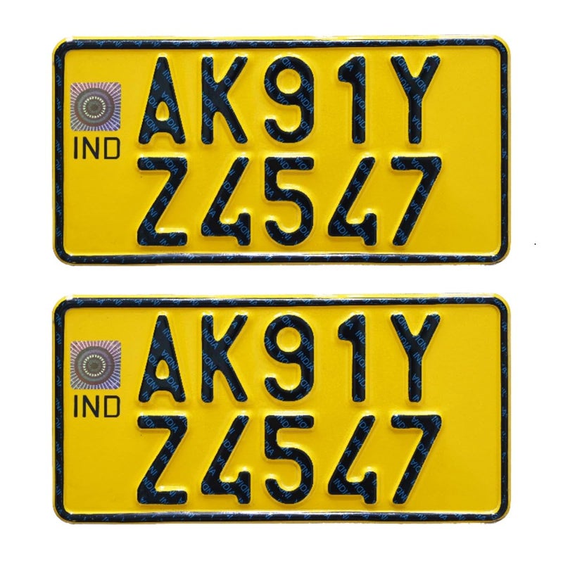 INNOVQARAJ Three Wheeler Commercial IND Number Plate - Yellow Colour - 2 Same Size 8 * 4" Plate - Non HSRP - No Bar Code or Serial Code - Image 1