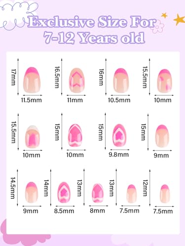 EBANKU 26 Pieces Press on Nails for Kids, EBANKU Kid False Nail Kit Pink Heart Press on Nail with Nail Glue Fake Nail Kits for Kids Girls - Image 2