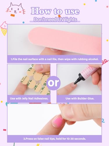EBANKU 26 Pieces Press on Nails for Kids, EBANKU Kid False Nail Kit Pink Heart Press on Nail with Nail Glue Fake Nail Kits for Kids Girls - Image 3