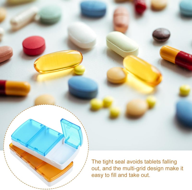 Portable Pill Organizer Box 2pcs, Small Compact Medicine Case with 3 Compartments, Detachable Travel Pill Organizer for Daily Use and Vitamins, Orange and Blue - Image 5