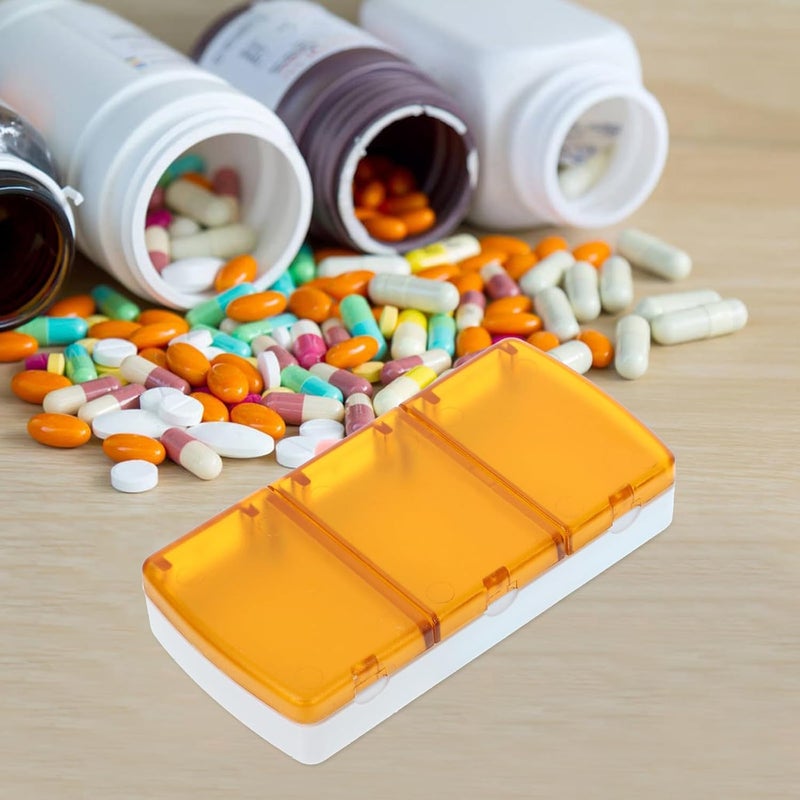 Portable Pill Organizer Box 2pcs, Small Compact Medicine Case with 3 Compartments, Detachable Travel Pill Organizer for Daily Use and Vitamins, Orange and Blue - Image 3
