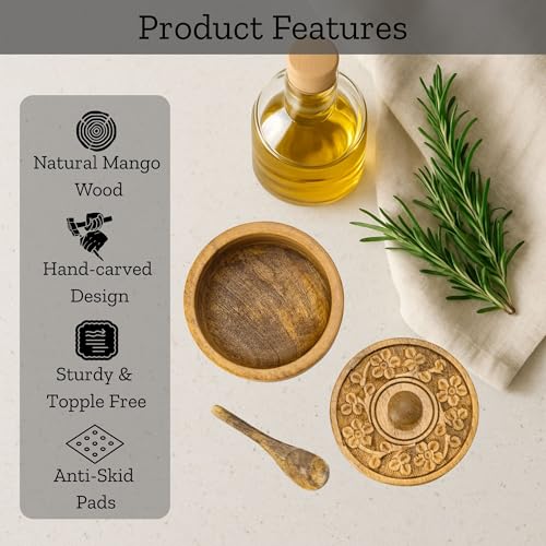 Mie Creations Salt Pepper Pinch Bowls, Vintage Salt Box Cellar with Wooden lid | Wood Spice Keeper for Cooking, Sugar Coffee Storage Container for Kitchen with Tiny Spoon- Christmas Thanksgiving Decor - Image 2