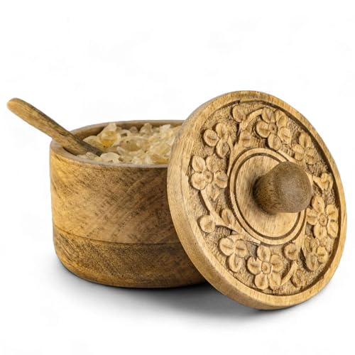 Mie Creations Salt Pepper Pinch Bowls, Vintage Salt Box Cellar with Wooden lid | Wood Spice Keeper for Cooking, Sugar Coffee Storage Container for Kitchen with Tiny Spoon- Christmas Thanksgiving Decor - Image 1