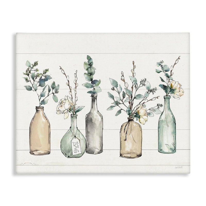 Stupell Industries Bottles and Plants Farm Wood Textured Design by Anne Tavoletti Wall Art 24 x 30 MultiColor