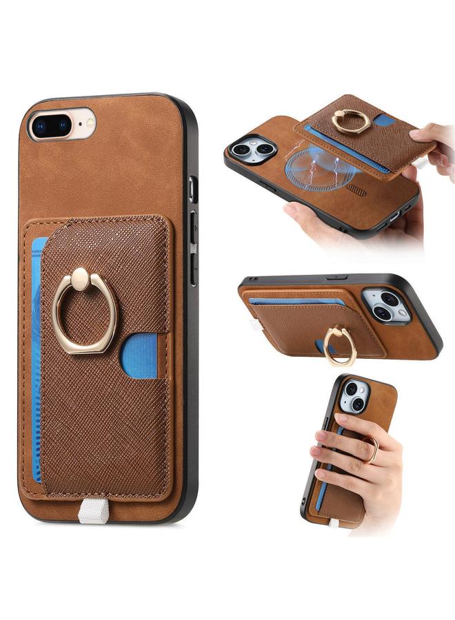 S-TOP Case For iPhone 7 Plus / 8 Plus Retro Cross Leather Ring Side Insert Card Bag MagSafe Phone Case - Image 1