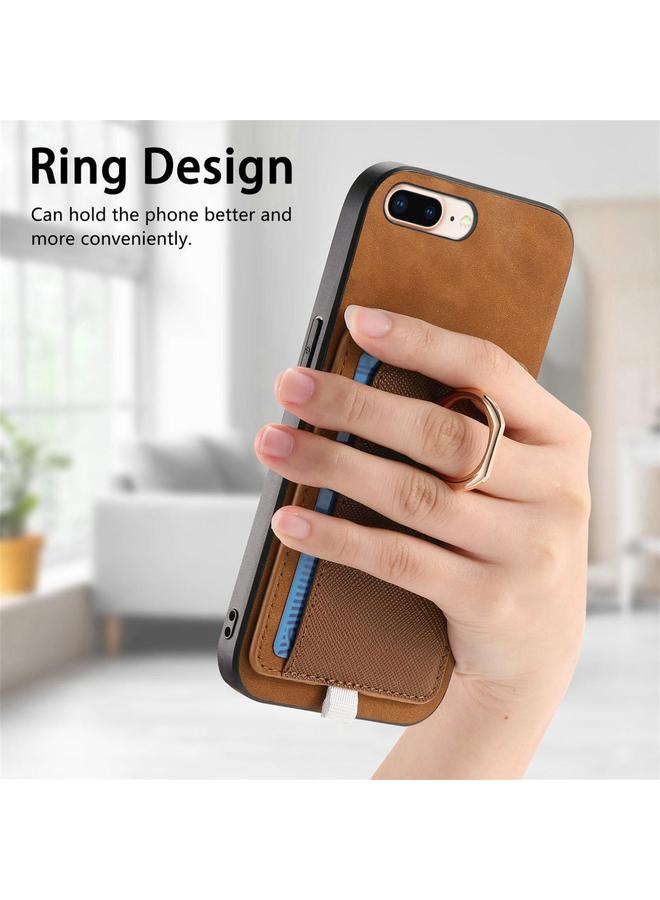 S-TOP Case For iPhone 7 Plus / 8 Plus Retro Cross Leather Ring Side Insert Card Bag MagSafe Phone Case - Image 5