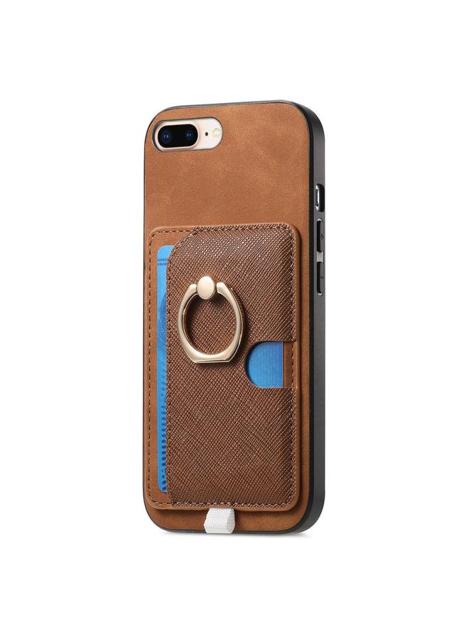 S-TOP Case For iPhone 7 Plus / 8 Plus Retro Cross Leather Ring Side Insert Card Bag MagSafe Phone Case - Image 2