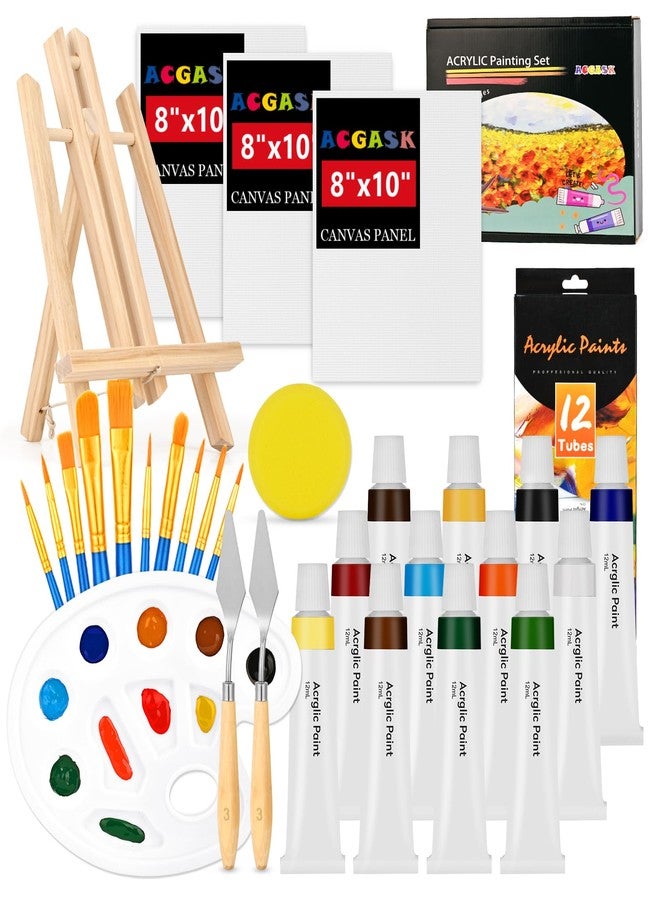 ACGASK ACKASK Painting Kits for Adults Kids,Acrylic Paint Canvas Easel Set,30 Pcs Drawing Painting Supplies Art Kit,12 Paints,10 Painting Brushes,Palettes Etc,Art Set Art Supplies for Kids Adults Artists - Image 1