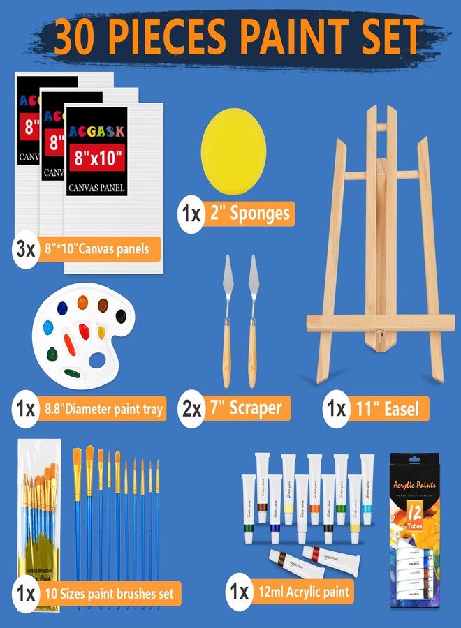 ACGASK ACKASK Painting Kits for Adults Kids,Acrylic Paint Canvas Easel Set,30 Pcs Drawing Painting Supplies Art Kit,12 Paints,10 Painting Brushes,Palettes Etc,Art Set Art Supplies for Kids Adults Artists - Image 2