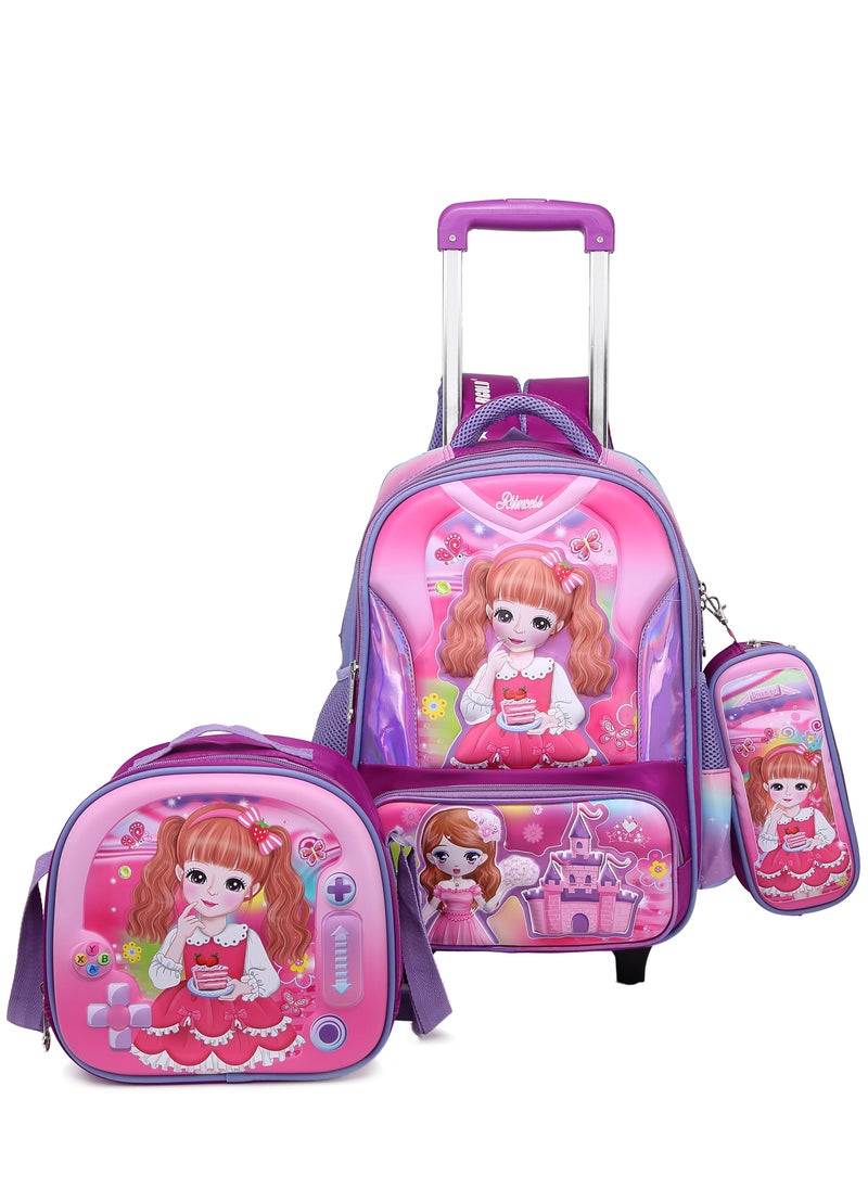 Stargold Baby Backpack 3Pcs For Baby Girls 1 lunch 1 Pencil Box And 1 Bag With Adjustable Strap For School 2 Wheels 16 Inch  - Image 5