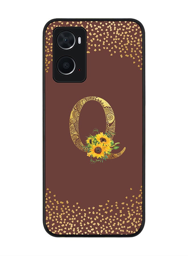 Stylizedd Rugged Black edge case for Oppo A96 4G/A36/A76 Slim fit Soft Case Flexible Rubber Edges Anti Drop TPU Gel Thin Cover - Custom Monogram Initial Letter Floral Pattern Alphabet - Q (Brown ) - Image 1