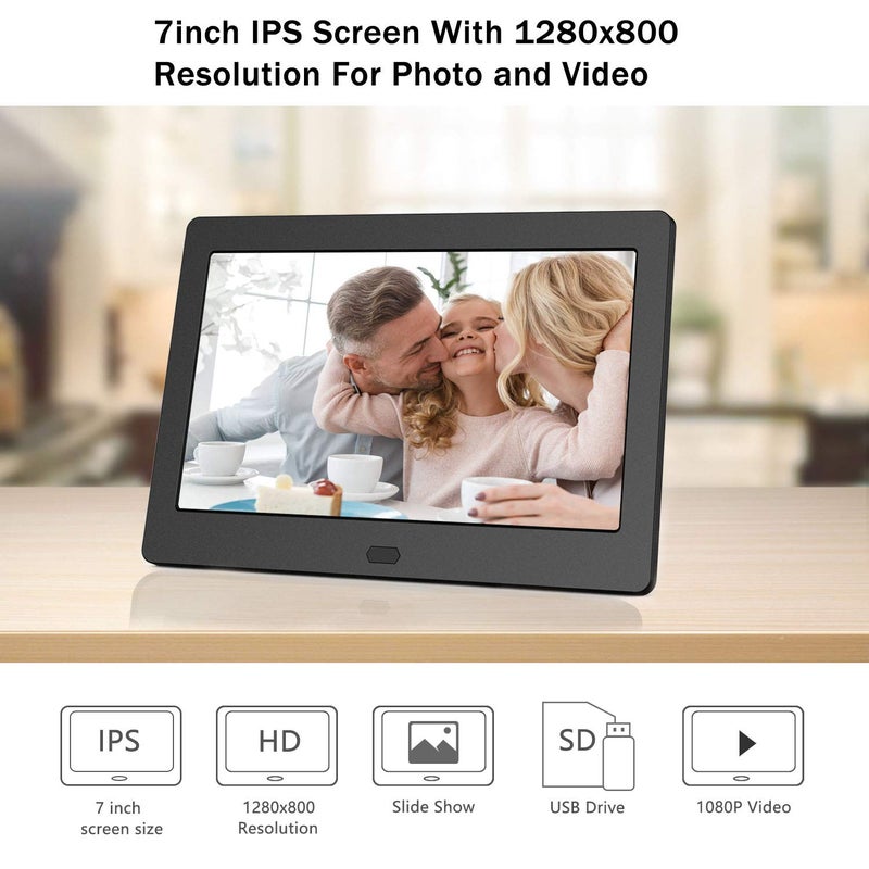 Atatat Digital Photo Frame with IPS Screen - 1280x800 Digital Picture Frame with 1080P Video, Music, Photo, Auto Rotate, Calendar, Time, Black - Image 2