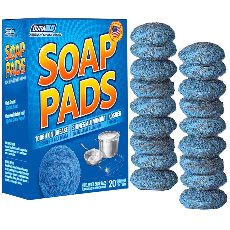 SCRUBIT 20 PK Steel Wool Soap Pads Updated NotKosher Metal Scouring Cleaning Pads for Dishes Pots and Ovens PreSoaped scrubbing Pads for Easy Cleaning of Tough Kitchen Grease and Oil
