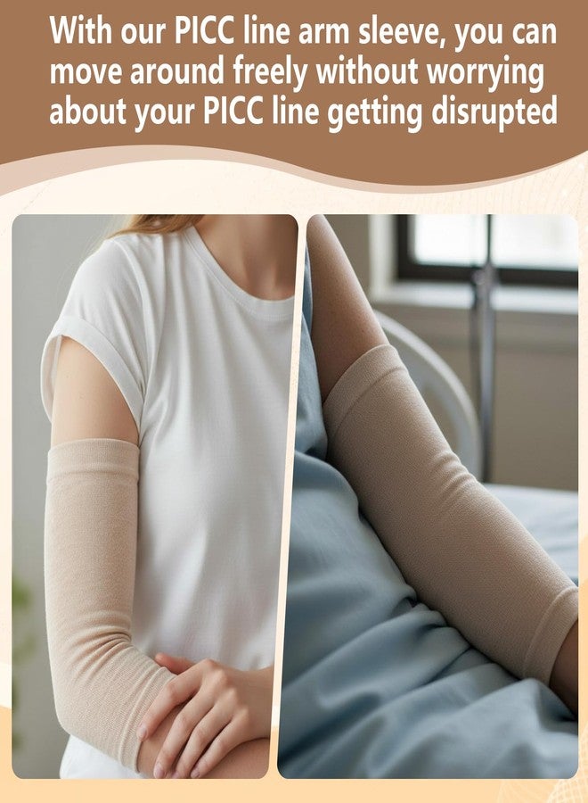 فينساتين 6 قطع غطاء كمّ لخط PICC غطاء استحمام لخط PICC أكمام علوية أنيقة وجيدة التهوية للنساء والرجال (بيج، كبير) - Image 4