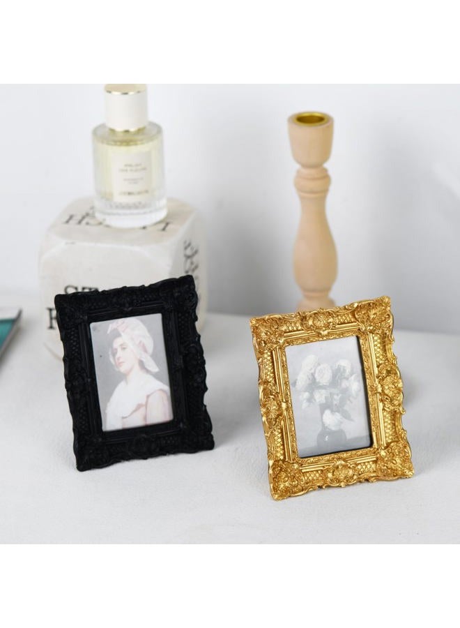 LuHeToz 2.5x3.5 inches Ornate Hand-Crafted Resin Picture Frame with Easel, for Tabletop & Wall Display，Vintage Photo Frame -GOLD - Image 4