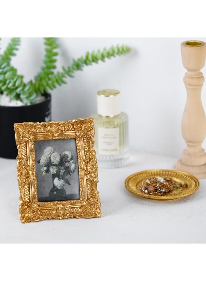 LuHeToz 2.5x3.5 inches Ornate Hand-Crafted Resin Picture Frame with Easel, for Tabletop & Wall Display，Vintage Photo Frame -GOLD - Image 3