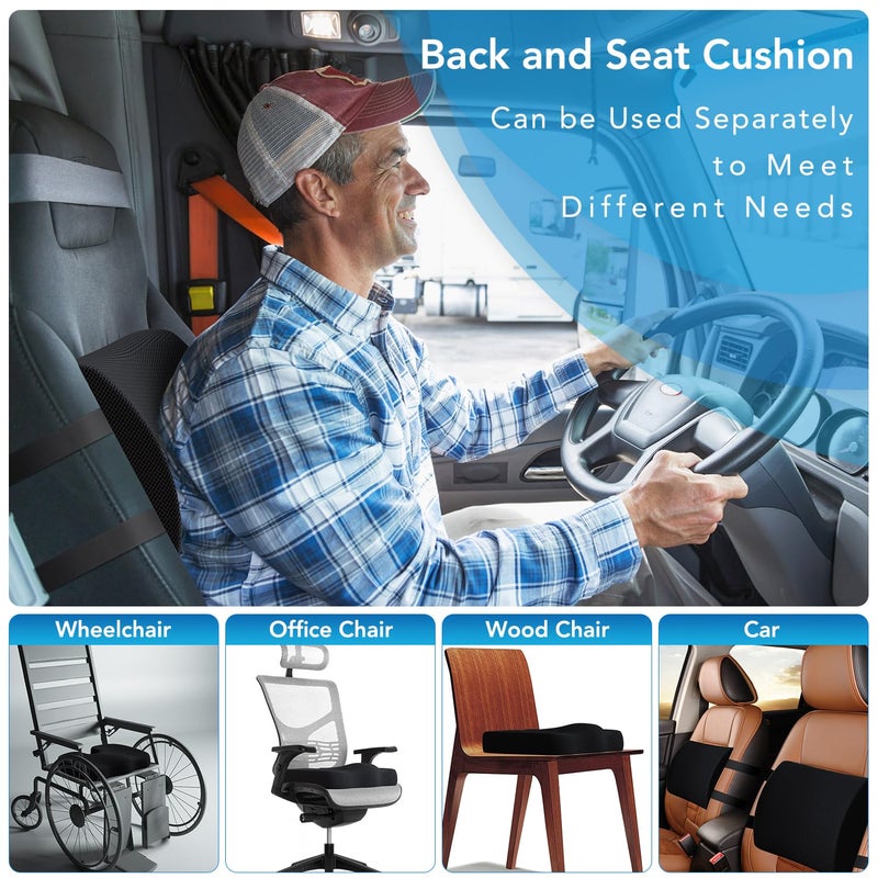 QUTOOL Seat Cushion & Lumbar Support Pillow for Office Chair, Car, Wheelchair Memory Foam Desk Chair Cushion for Sciatica, Lower Back & Tailbone Pain Relief Desk Pad with Adjustable Strap 3D Washable Cover - Image 3