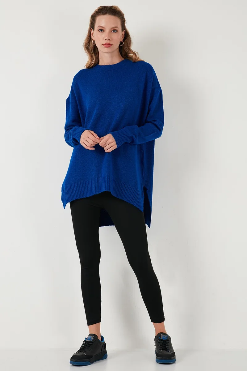 Lela Casual Cut Slit Detailed Crew Neck Sweater Women's Sweater 4616142Y