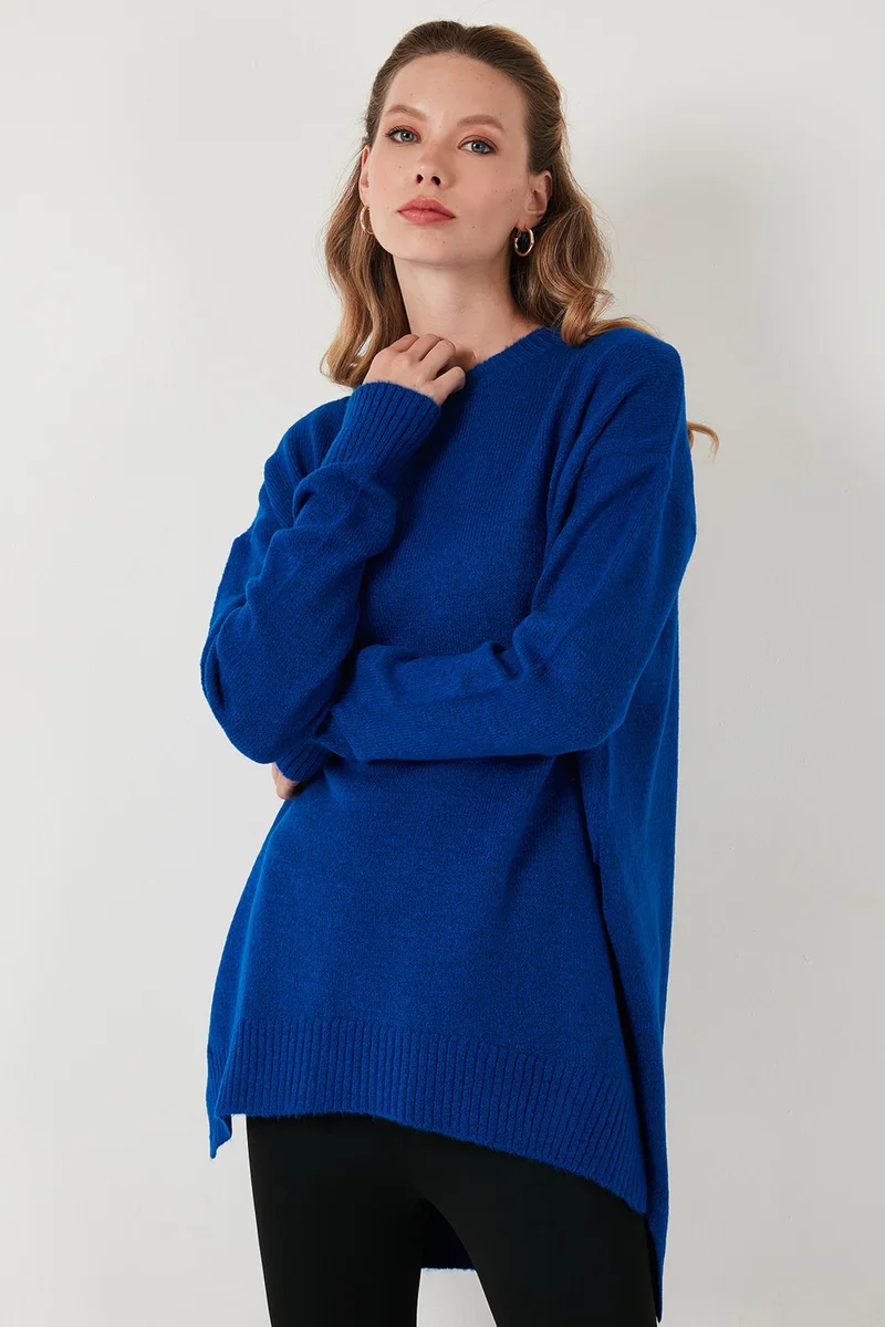 Lela Casual Cut Slit Detailed Crew Neck Sweater Women's Sweater 4616142Y