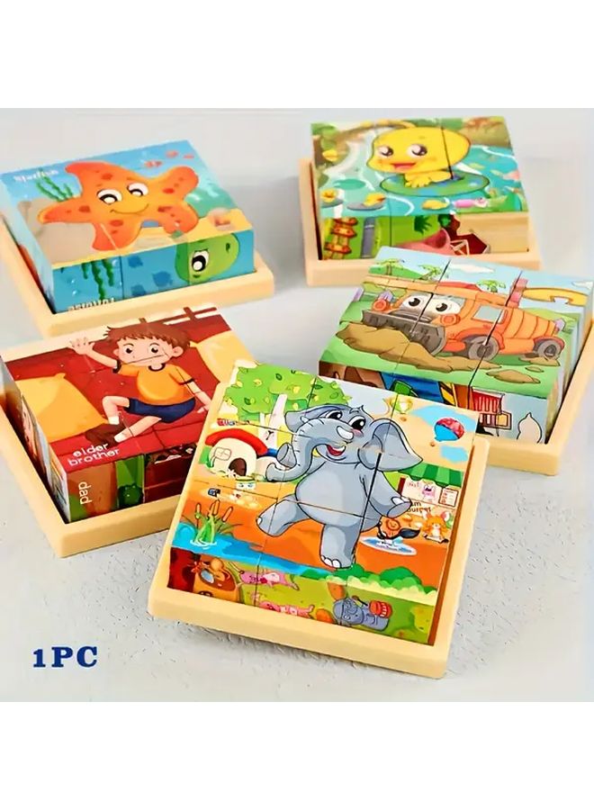 Wooden Cube Puzzles For Kids 9 Cubes Blocks Dinosaurs Theme Educational Toy - Image 2