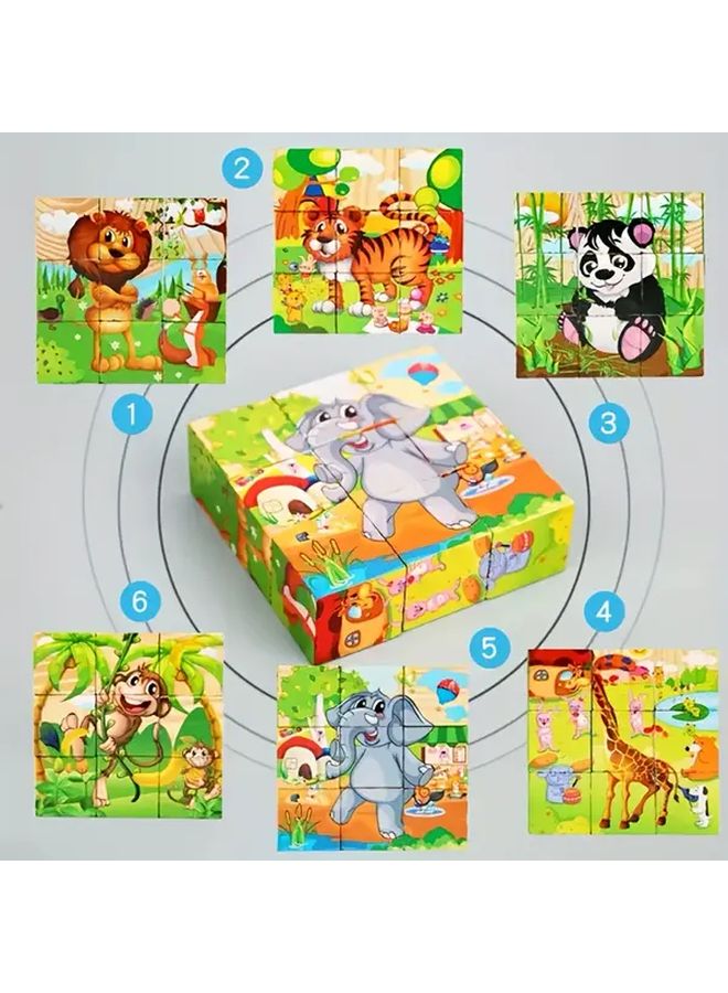 Wooden Cube Puzzles For Kids 9 Cubes Blocks Dinosaurs Theme Educational Toy - Image 5