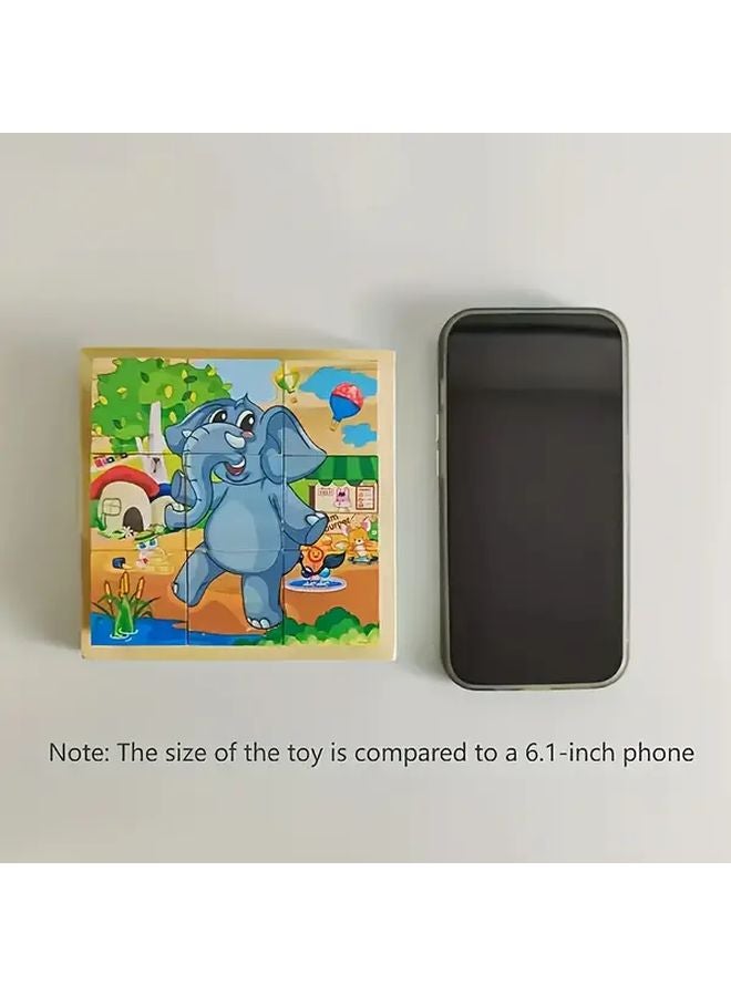 Wooden Cube Puzzles For Kids 9 Cubes Blocks Dinosaurs Theme Educational Toy - Image 4