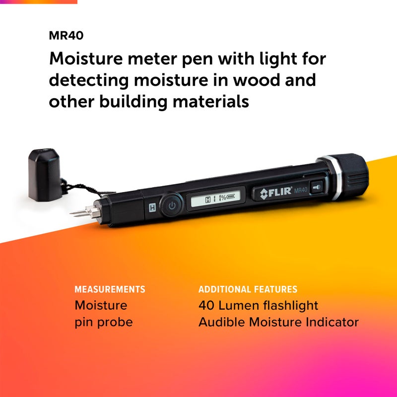 FLIR MR40 Moisture Pen + Flashlight, Pocket Portable, Rugged 2-Pin, Single-Scale Moisture Meter with an Integrated Flashlight for Wood and Common Building Materials - Image 2
