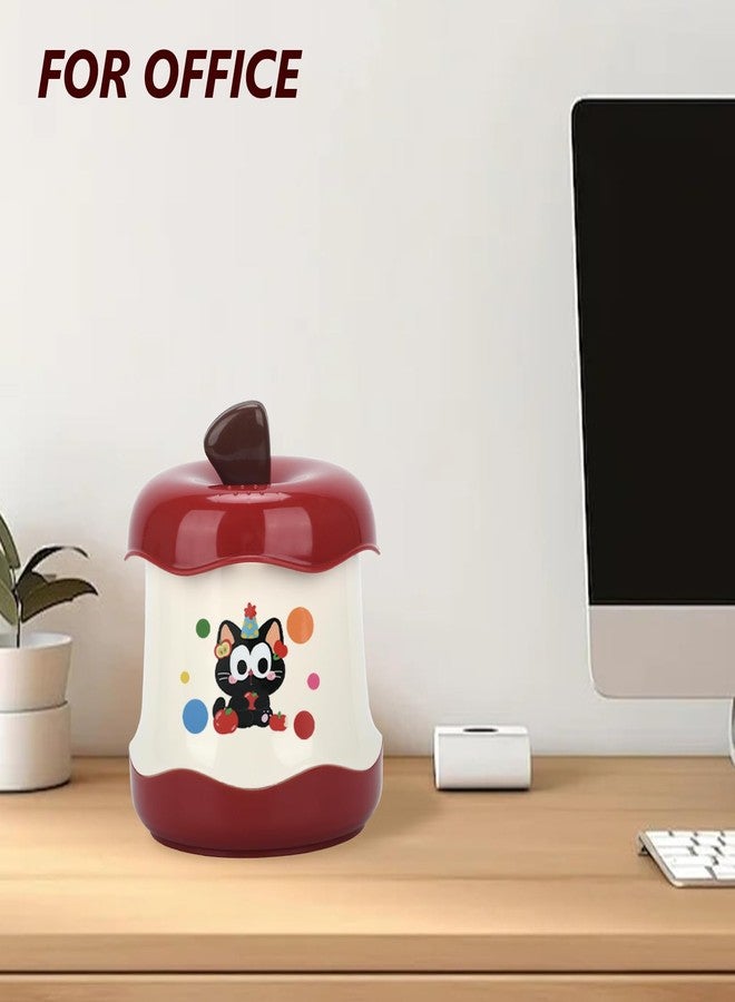 Ismosm Cute Mini Desktop Trash Can - Small Desk Garbage Bin with One-Touch Press Lid - 6.3 Inch Plastic Waste Basket for Home Office, Bedroom, Vanity, Car - Cat Design (Red) - Image 4