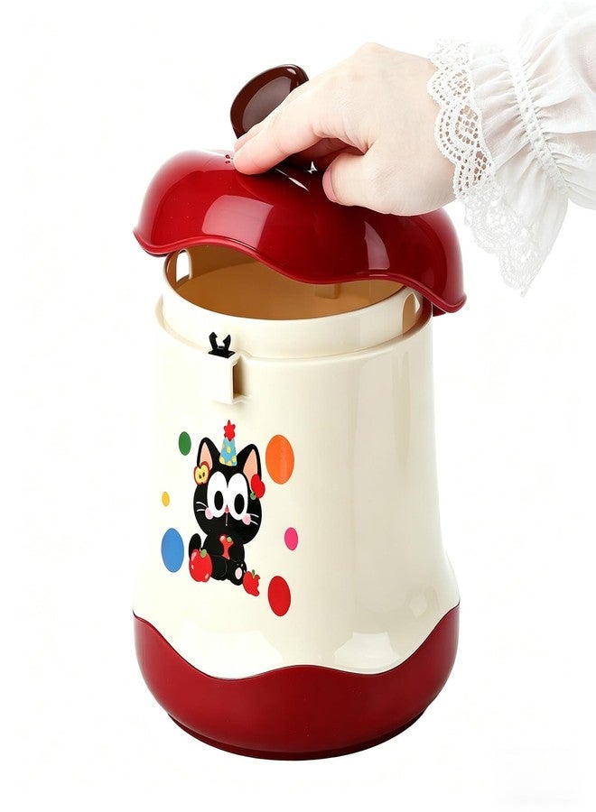 Ismosm Cute Mini Desktop Trash Can - Small Desk Garbage Bin with One-Touch Press Lid - 6.3 Inch Plastic Waste Basket for Home Office, Bedroom, Vanity, Car - Cat Design (Red) - Image 1