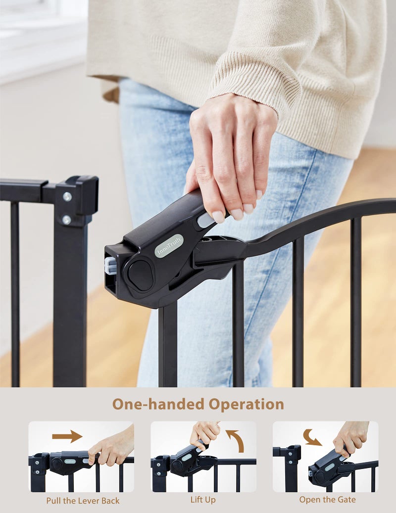 InnoTruth 29-39.6â€ Baby Gate for Stairs & Doorways, 30" Tall Pressure Mount Pet Gates, Easy Step Auto Close Both Sides Walk Thru Child Gate, Dual-Lock Safety Design and One-Hand Operation, Black - Image 2