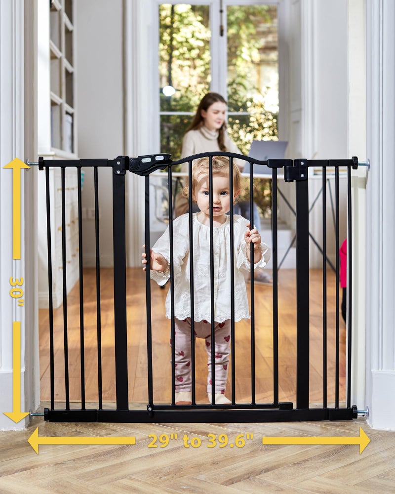 InnoTruth 29-39.6â€ Baby Gate for Stairs & Doorways, 30" Tall Pressure Mount Pet Gates, Easy Step Auto Close Both Sides Walk Thru Child Gate, Dual-Lock Safety Design and One-Hand Operation, Black - Image 3