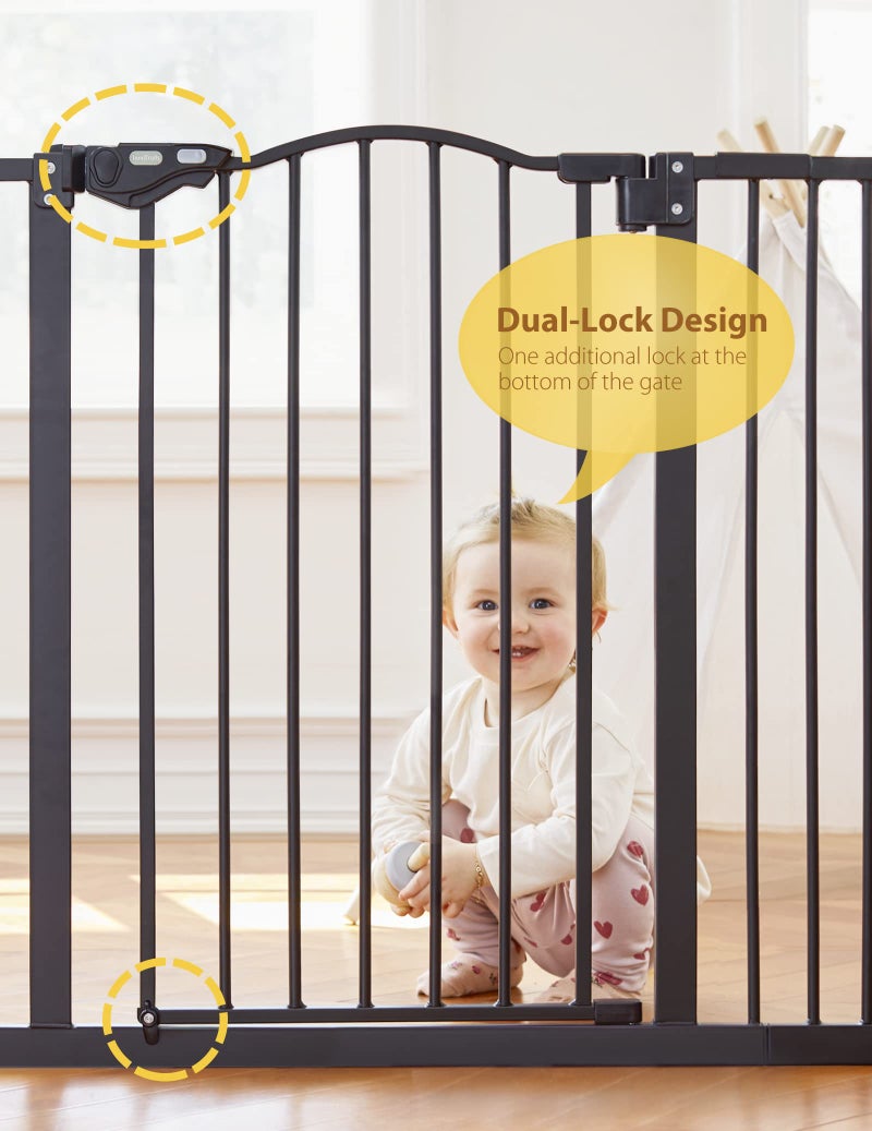 InnoTruth 29-39.6â€ Baby Gate for Stairs & Doorways, 30" Tall Pressure Mount Pet Gates, Easy Step Auto Close Both Sides Walk Thru Child Gate, Dual-Lock Safety Design and One-Hand Operation, Black - Image 4