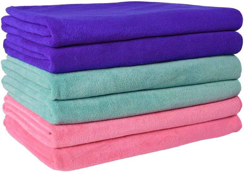 JML Microfiber Towels, Bath Towel Sets (6 Pack, 27" x 55") - Extra Absorbent, Fast Drying, Multipurpose for Bath, Swimming, Fitness, Sports, Yoga, Dark Blue/Green/Pink - Image 1